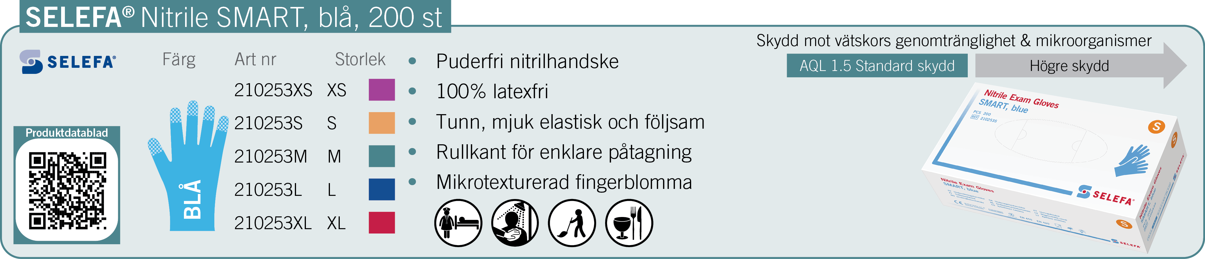 SELEFA Nitrile Smart Blå, 200 st